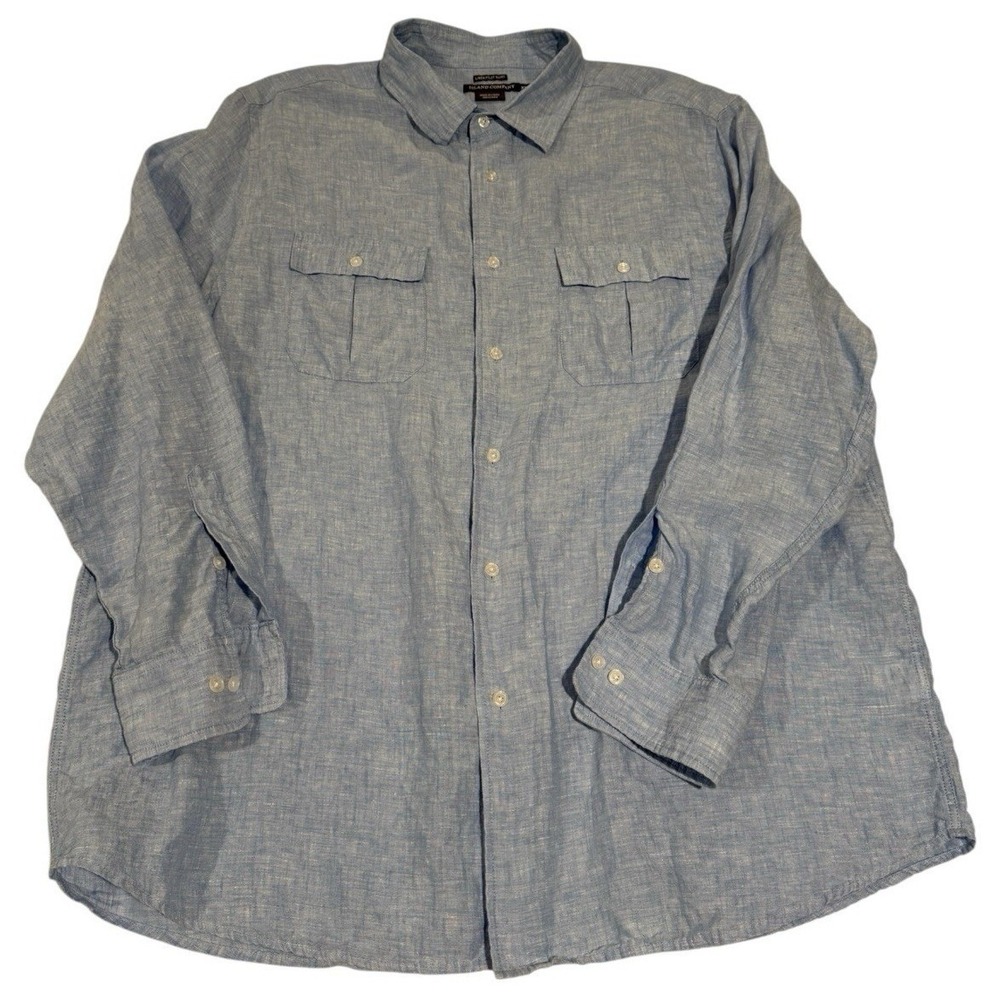 Island Company Linen Pilot Shirt Men's XXL Blue Long Sleeve Button-Up‎